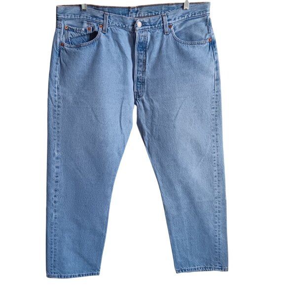 trashed Vintage Levi's 501 Jeans 38x30 Fit Mens 1990's Sky Fade Mexico Buttonfly - Picture 3 of 10